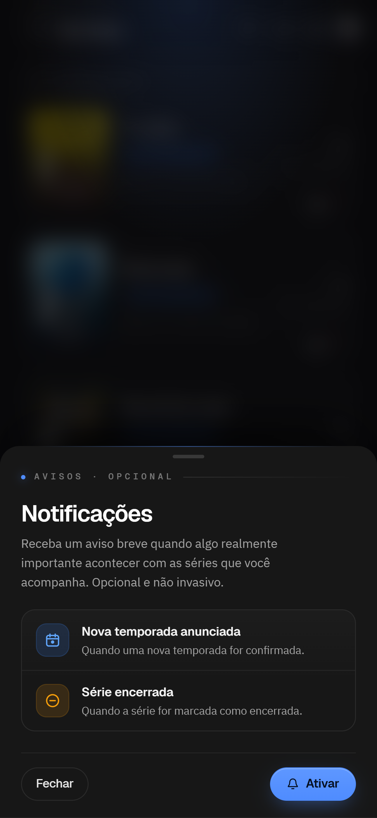 Tela de notificações do Seriesly